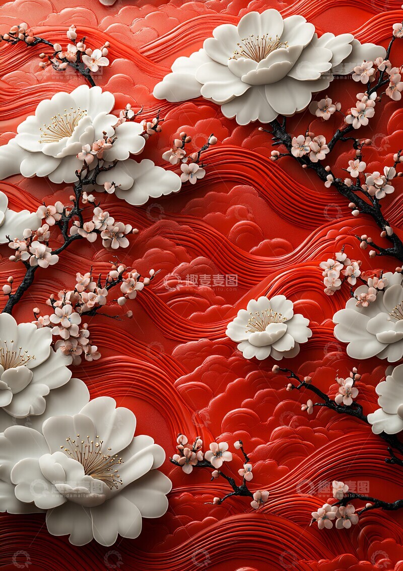 高清大图下载【趣麦麦图】红云波纹浮雕