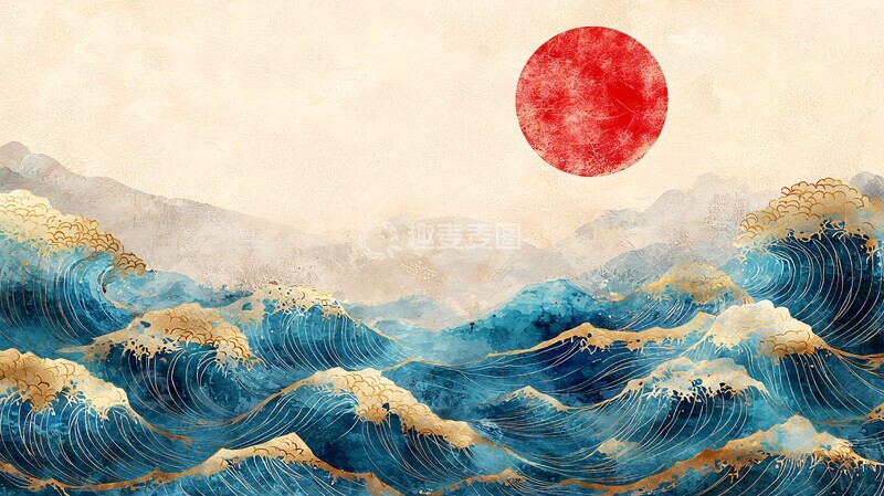 高清大图下载【趣麦麦图】蓝色金色海浪图3