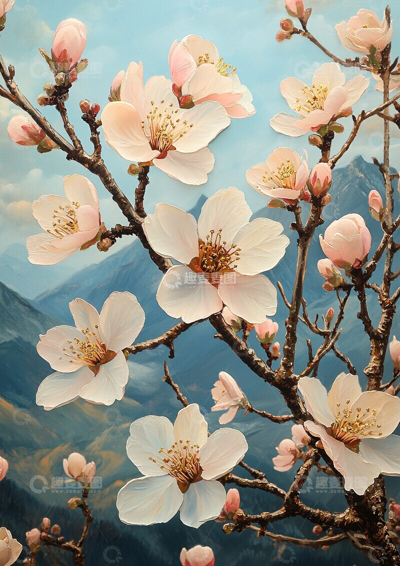 高清大图下载【趣麦麦图】樱花风格画樱花黄金白色3
