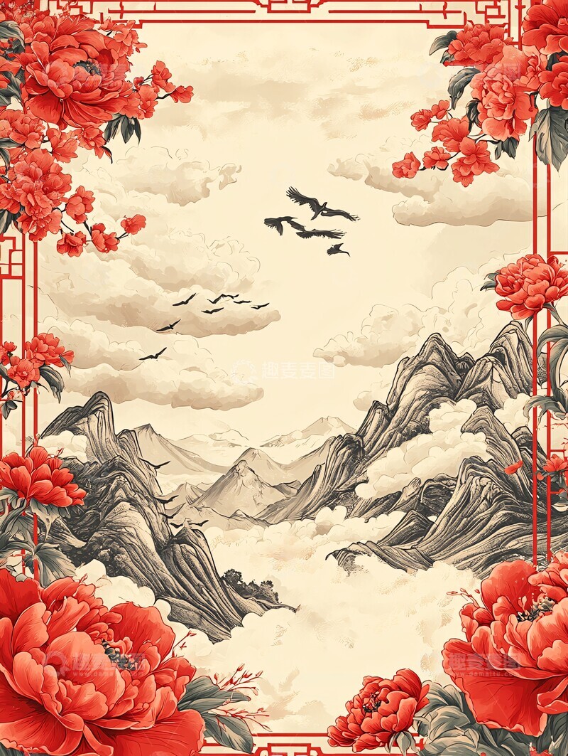 高清大图下载【趣麦麦图】红白中式边框1