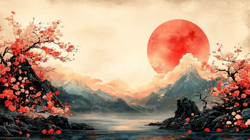 高清大图下载【趣麦麦图】棕色日本图案