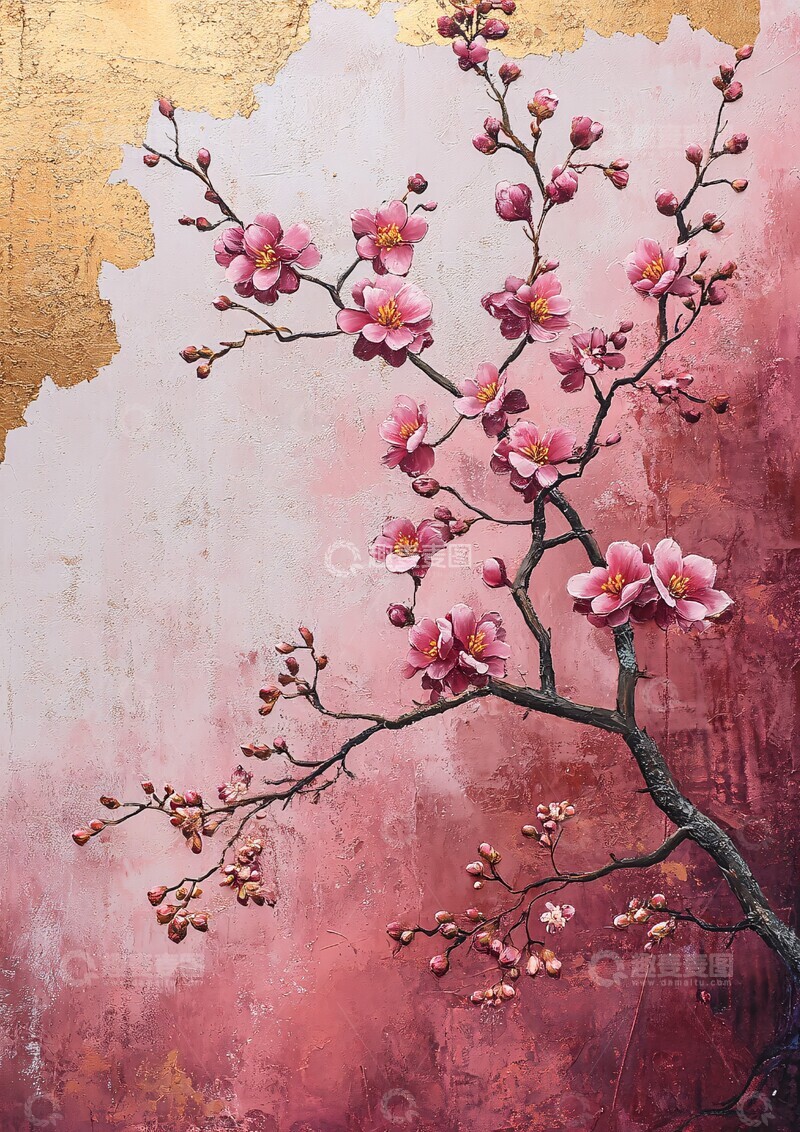 高清大图下载【趣麦麦图】樱花风格画樱花黄金白色2