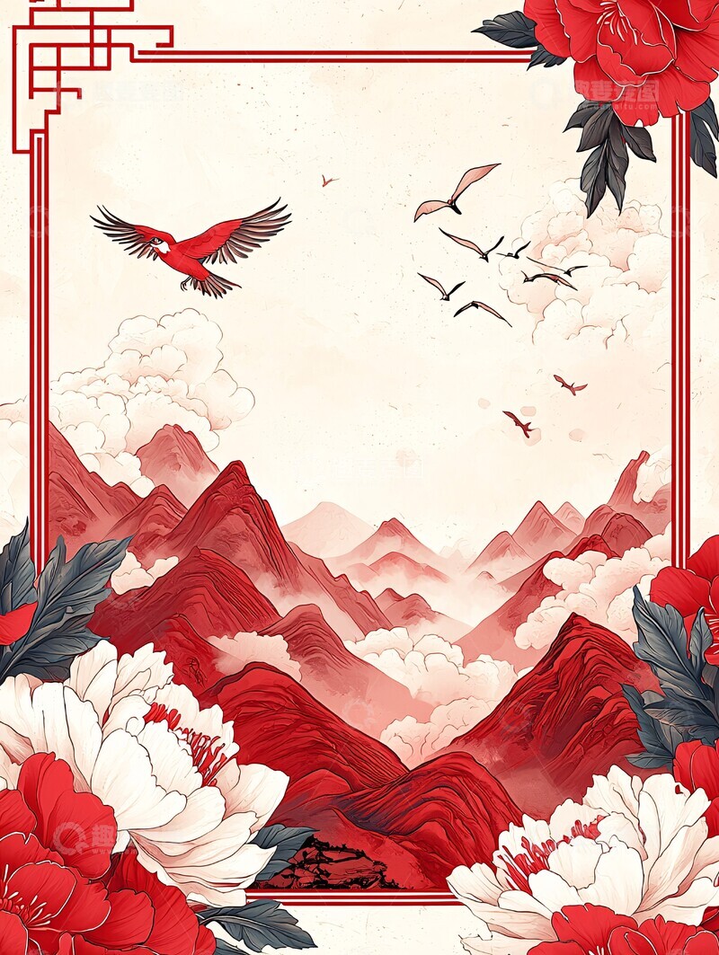 高清大图下载【趣麦麦图】红白中式边框