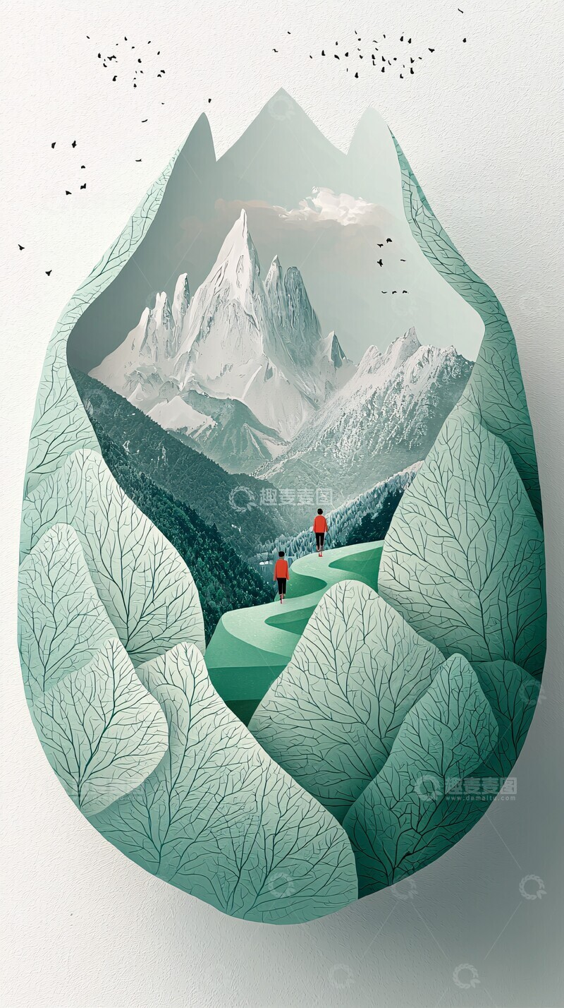 高清大图下载【趣麦麦图】山坡花朵花朵人物简约