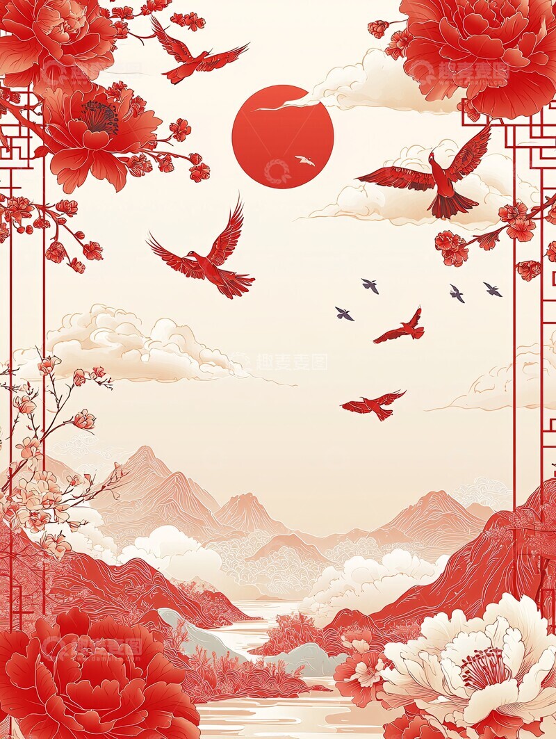 高清大图下载【趣麦麦图】红白中式边框2