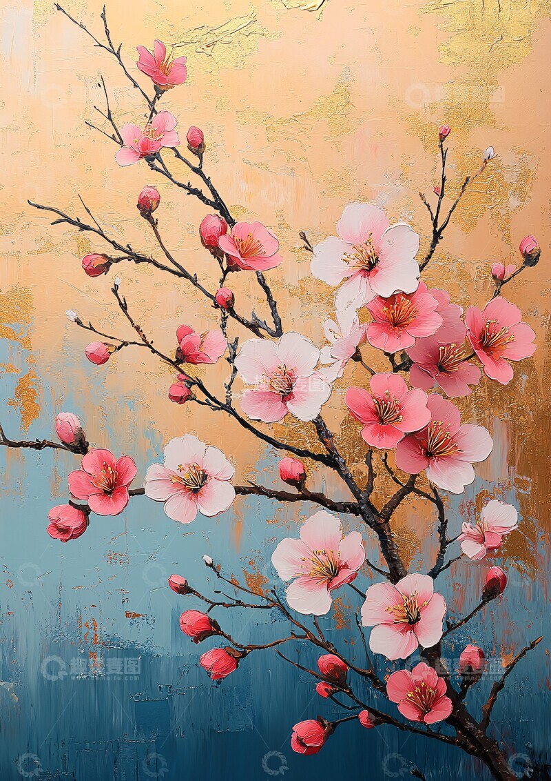 高清大图下载【趣麦麦图】樱花风格画樱花黄金白色