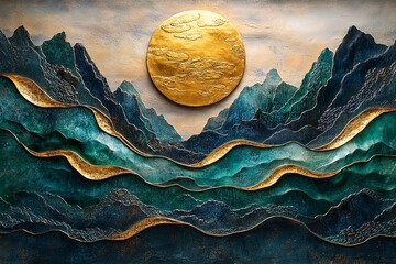 龙形山水刺绣图