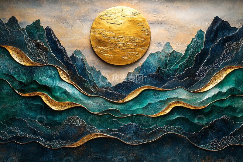 高清大图下载【趣麦麦图】龙形山水刺绣图