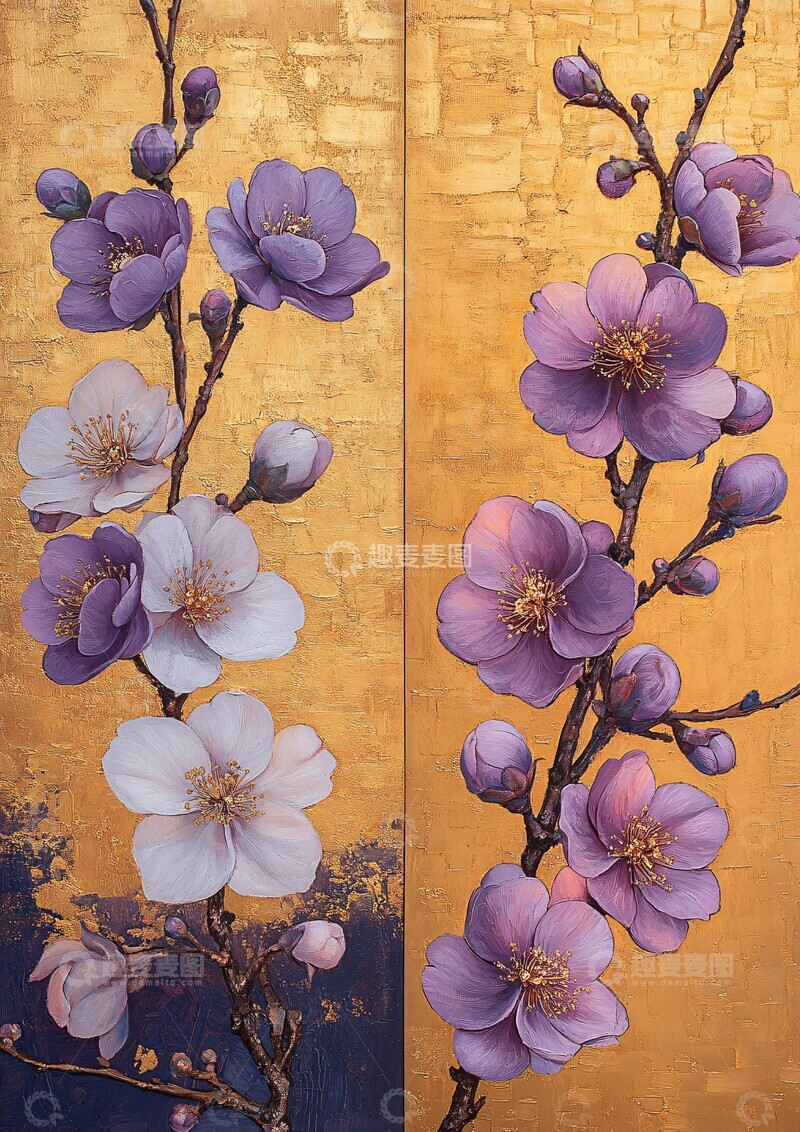 高清大图下载【趣麦麦图】樱花风格画樱花黄金白色1