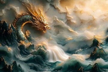 龙形山水刺绣图2