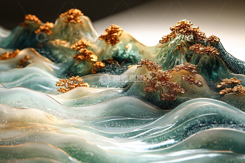 高清大图下载【趣麦麦图】龙形山水刺绣图1