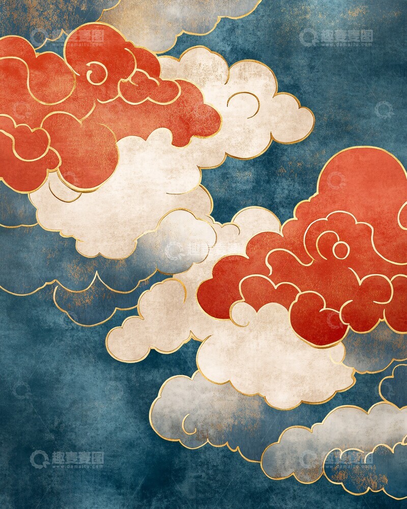 高清大图下载【趣麦麦图】云纹图案金边红灰