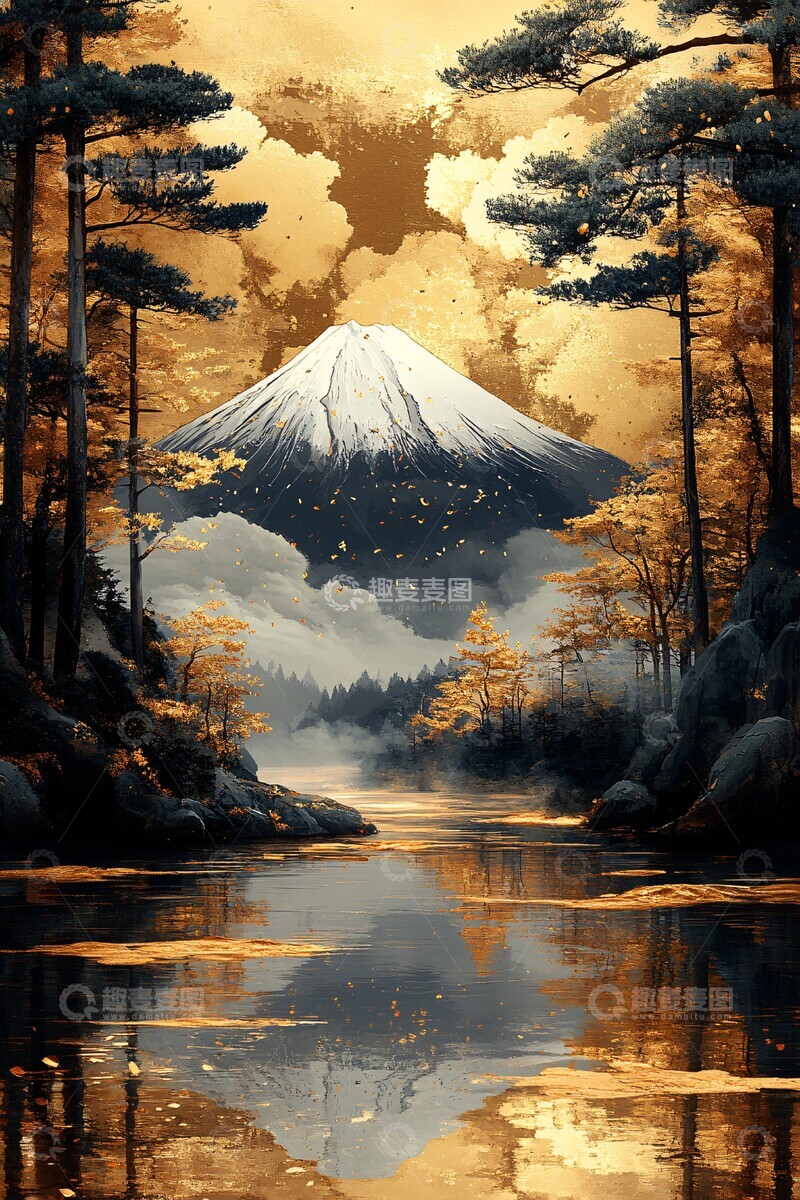 高清大图下载【趣麦麦图】黄金云彩围绕富士山2