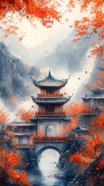 红枫山景红枫秋色重叠2