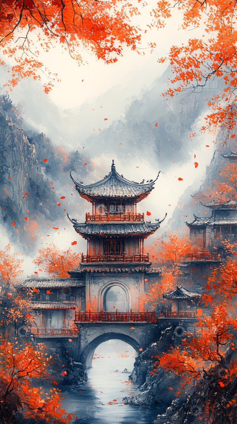 高清大图下载【趣麦麦图】红枫山景红枫秋色重叠2