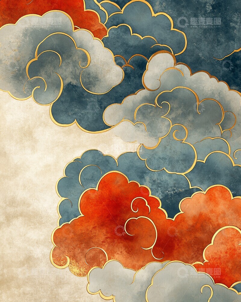 高清大图下载【趣麦麦图】云纹图案金边红灰2