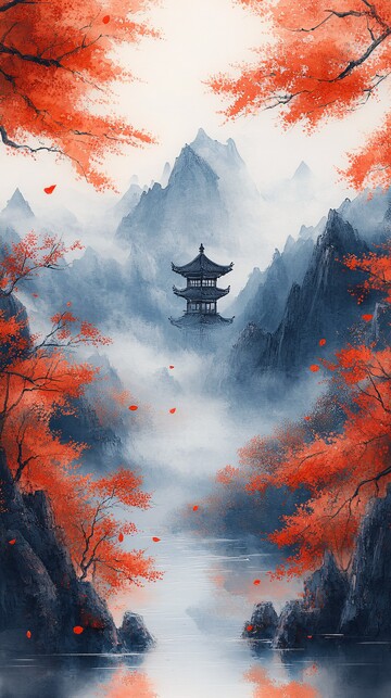 红枫山景红枫秋色重叠1