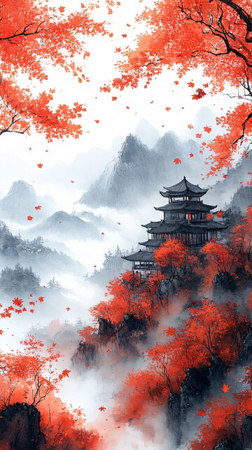 红枫山景红枫秋色重叠