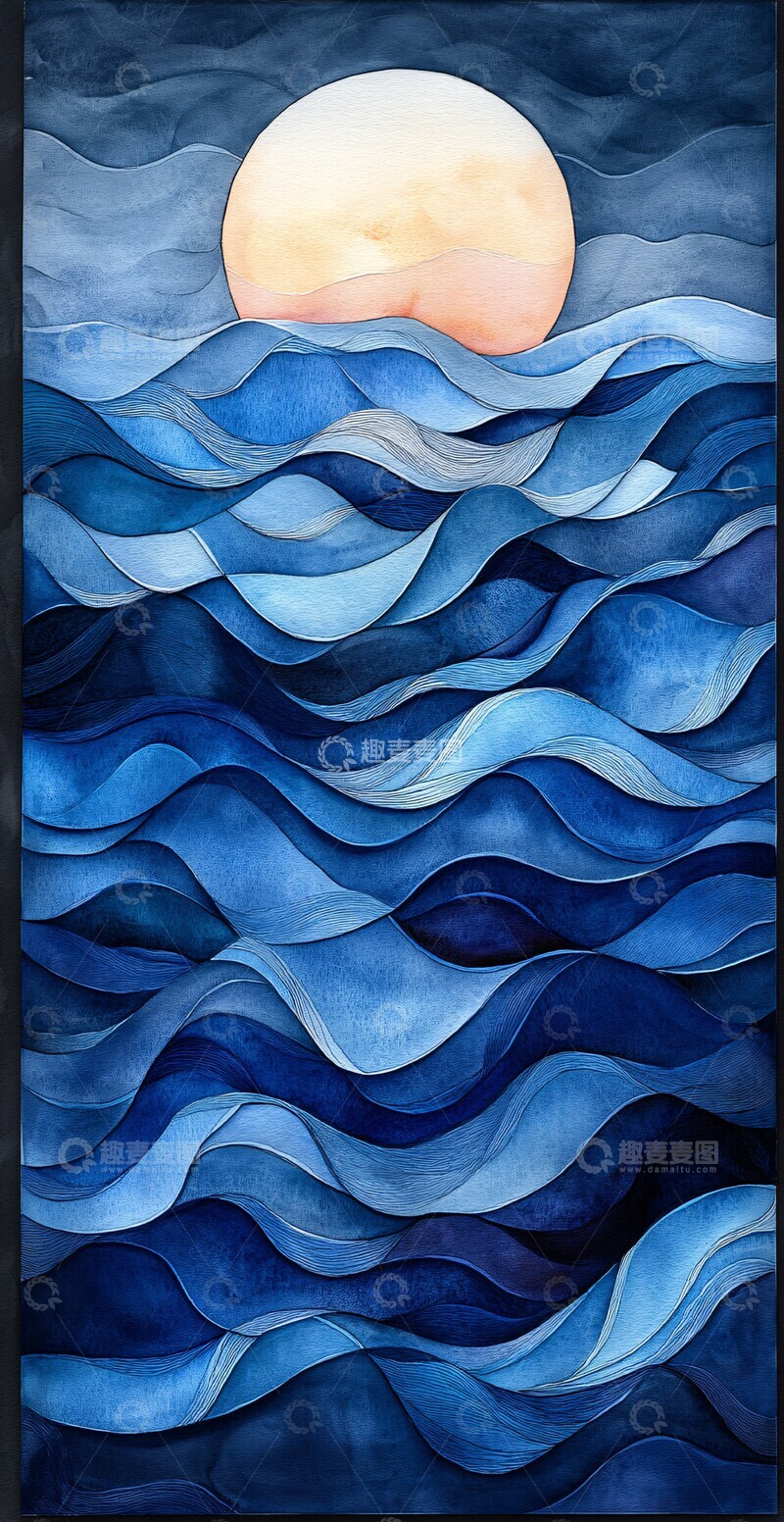 高清大图下载【趣麦麦图】蓝色波浪图案2