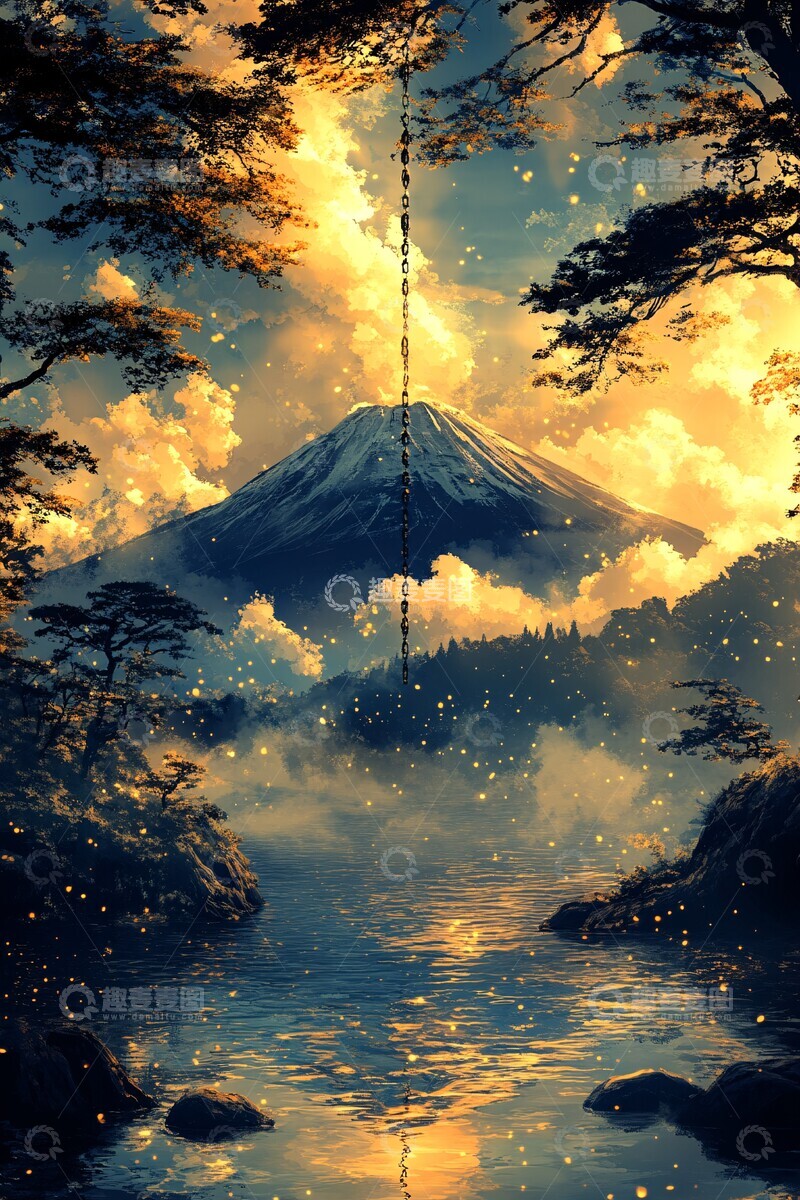 高清大图下载【趣麦麦图】黄金云彩围绕富士山3