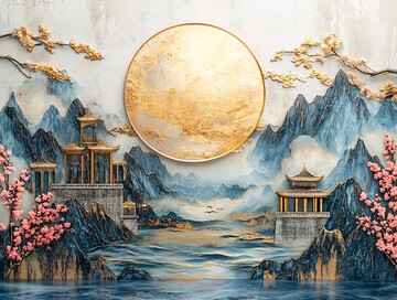 金边云纹金属画