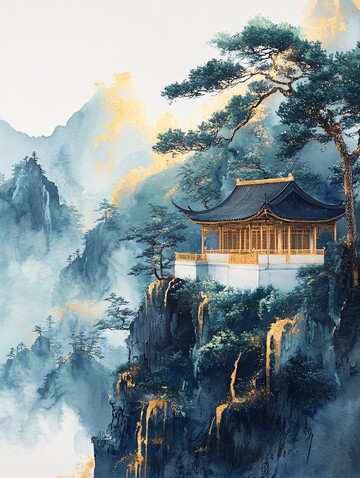 山水金边空白画2