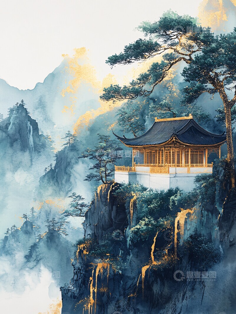 高清大图下载【趣麦麦图】山水金边空白画2