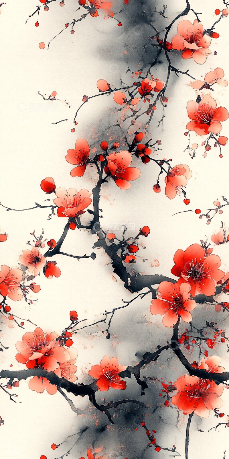 高清大图下载【趣麦麦图】樱花水彩图案2