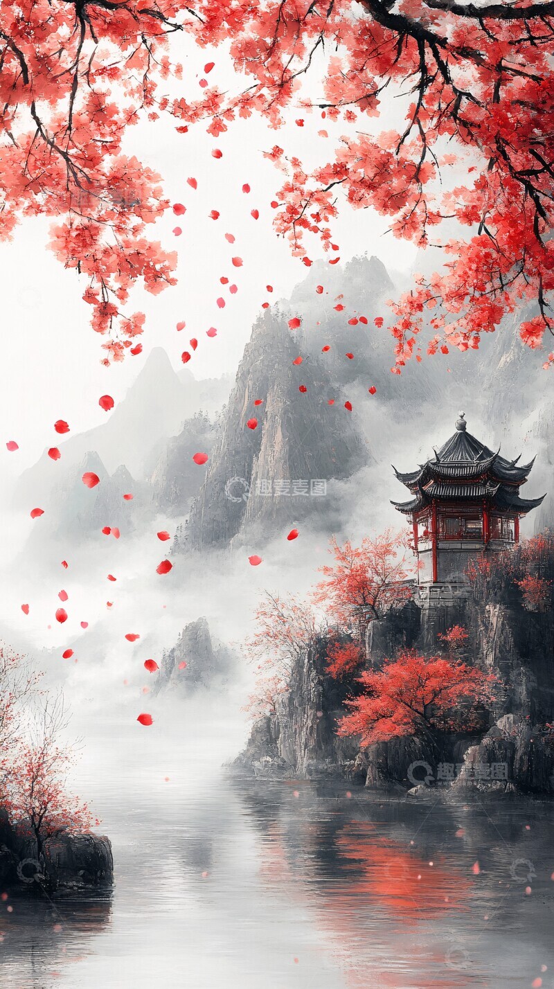 高清大图下载【趣麦麦图】桃花流水桃花流水墨画2