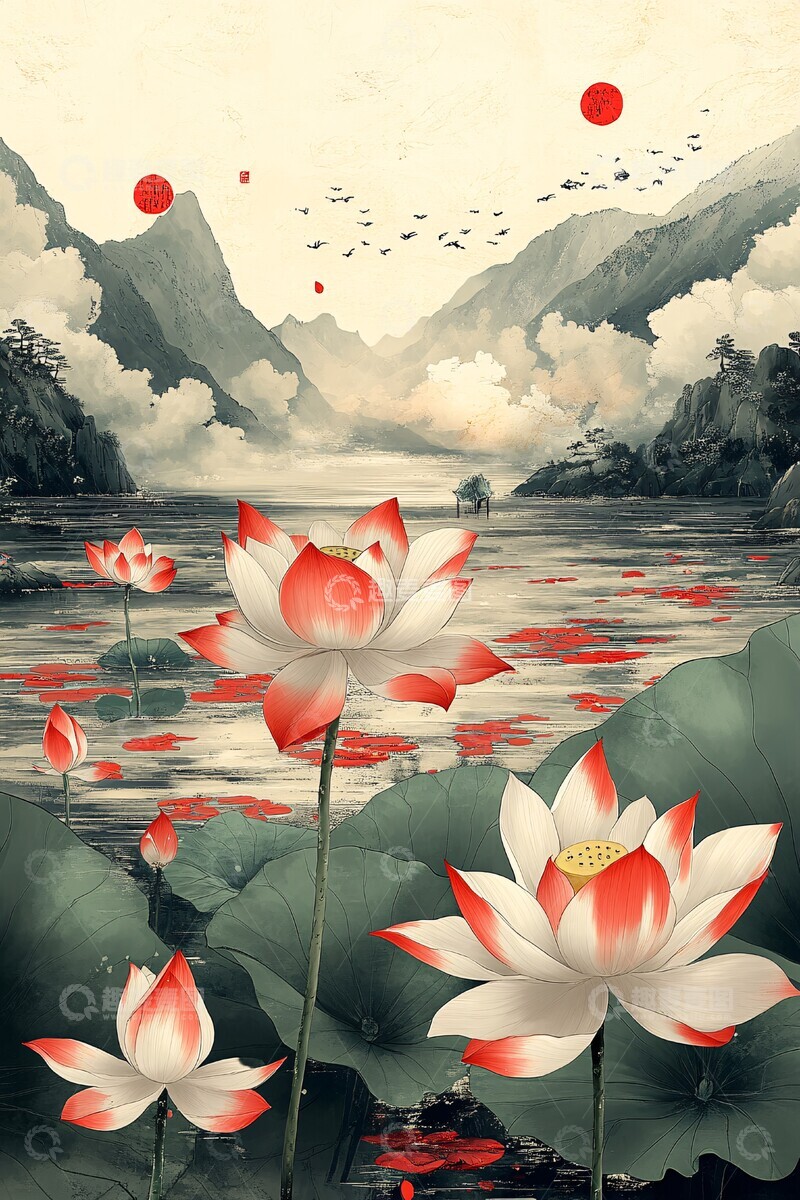 高清大图下载【趣麦麦图】蛇年莲花祥云波纹3