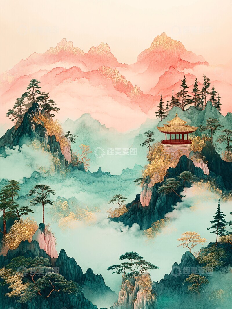 高清大图下载【趣麦麦图】山水云树图山水云树山峰1