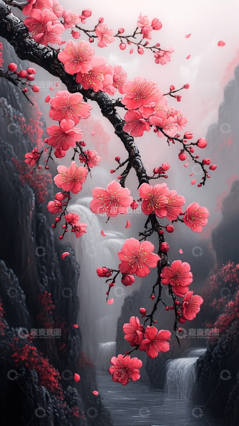 高清大图下载【趣麦麦图】桃花流水桃花流水墨画3