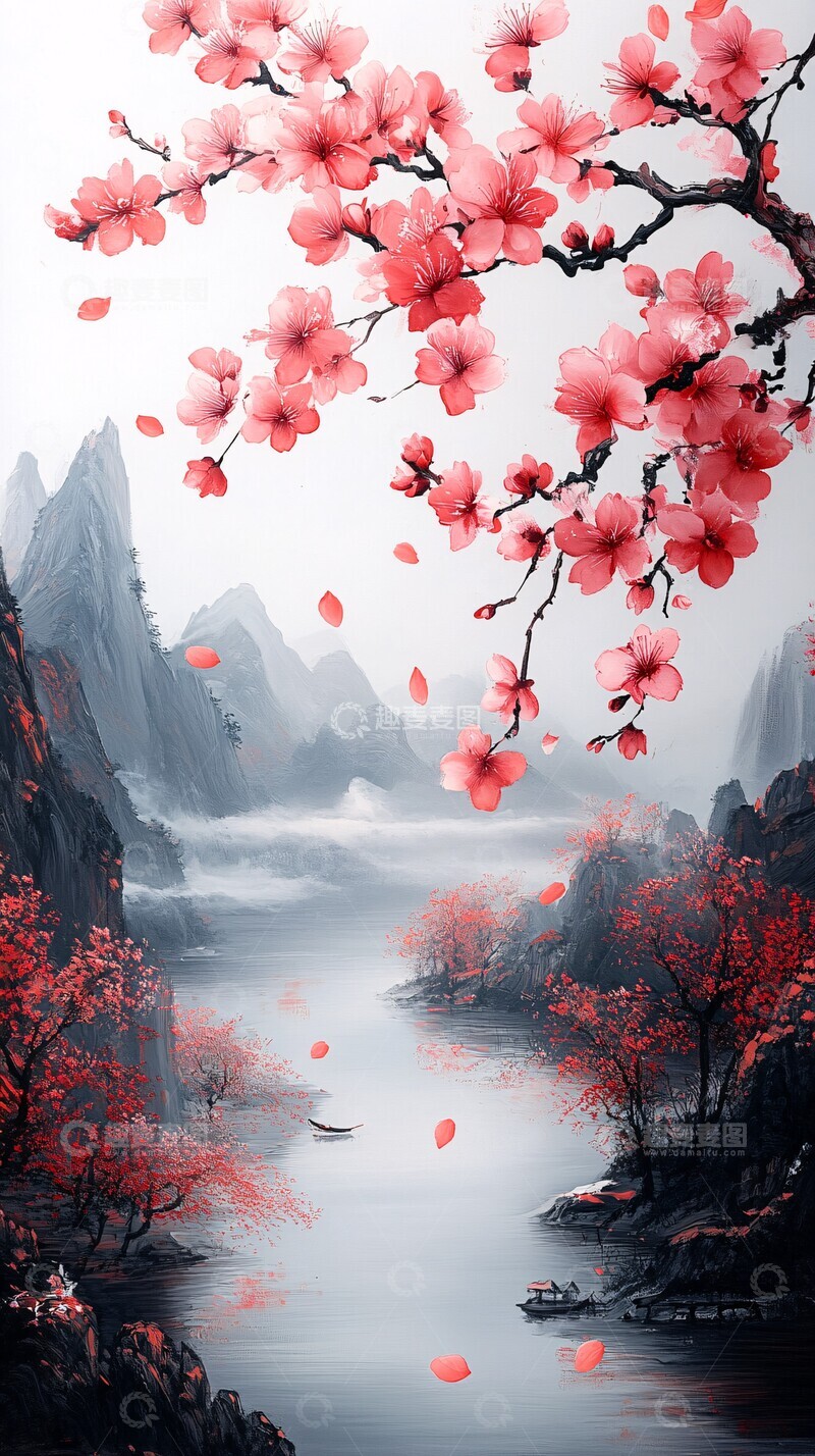 高清大图下载【趣麦麦图】桃花流水桃花流水墨画