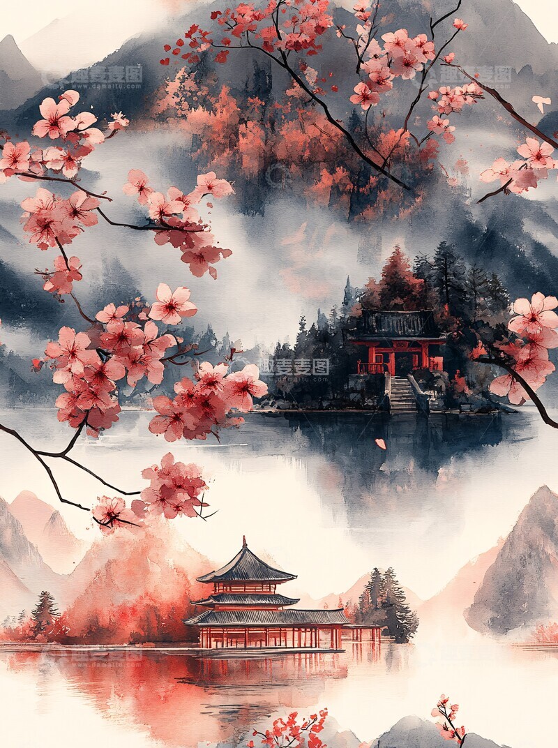 高清大图下载【趣麦麦图】古寺云雾山水图