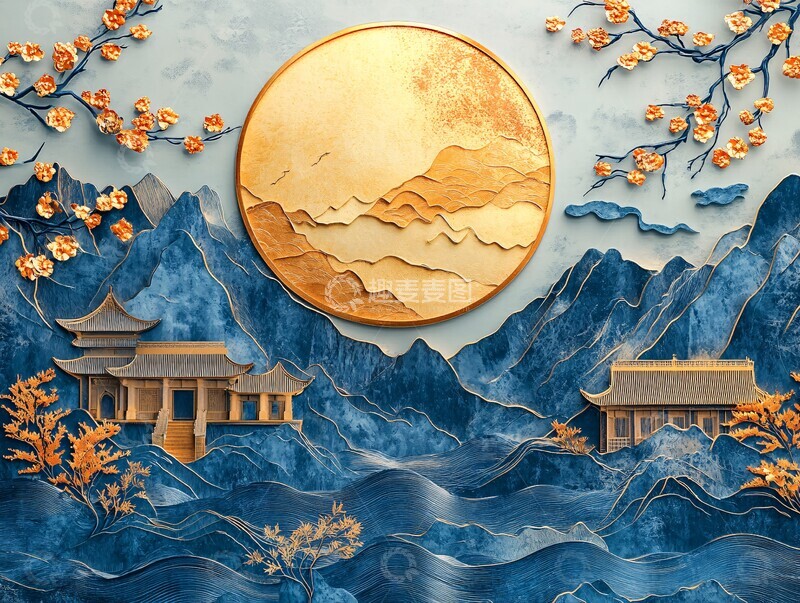 高清大图下载【趣麦麦图】金边云纹金属画1