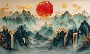 红金山水玉雕画2