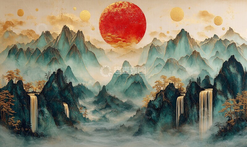 高清大图下载【趣麦麦图】红金山水玉雕画2