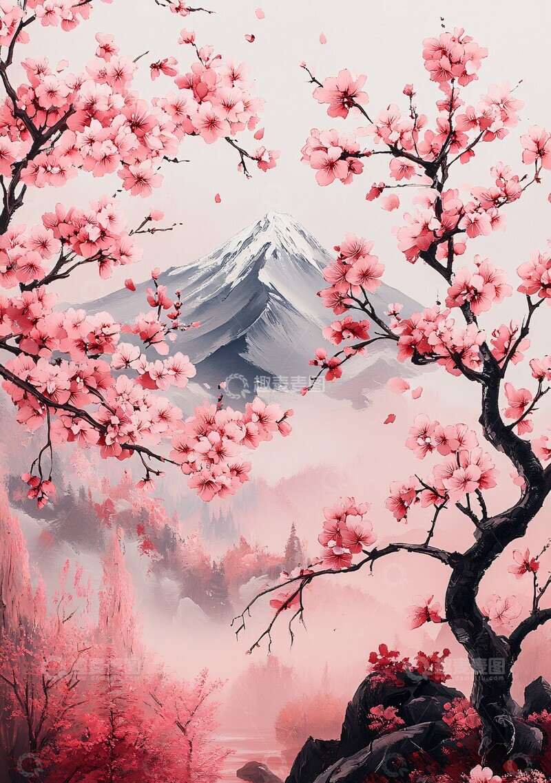 高清大图下载【趣麦麦图】春日富士樱花图1