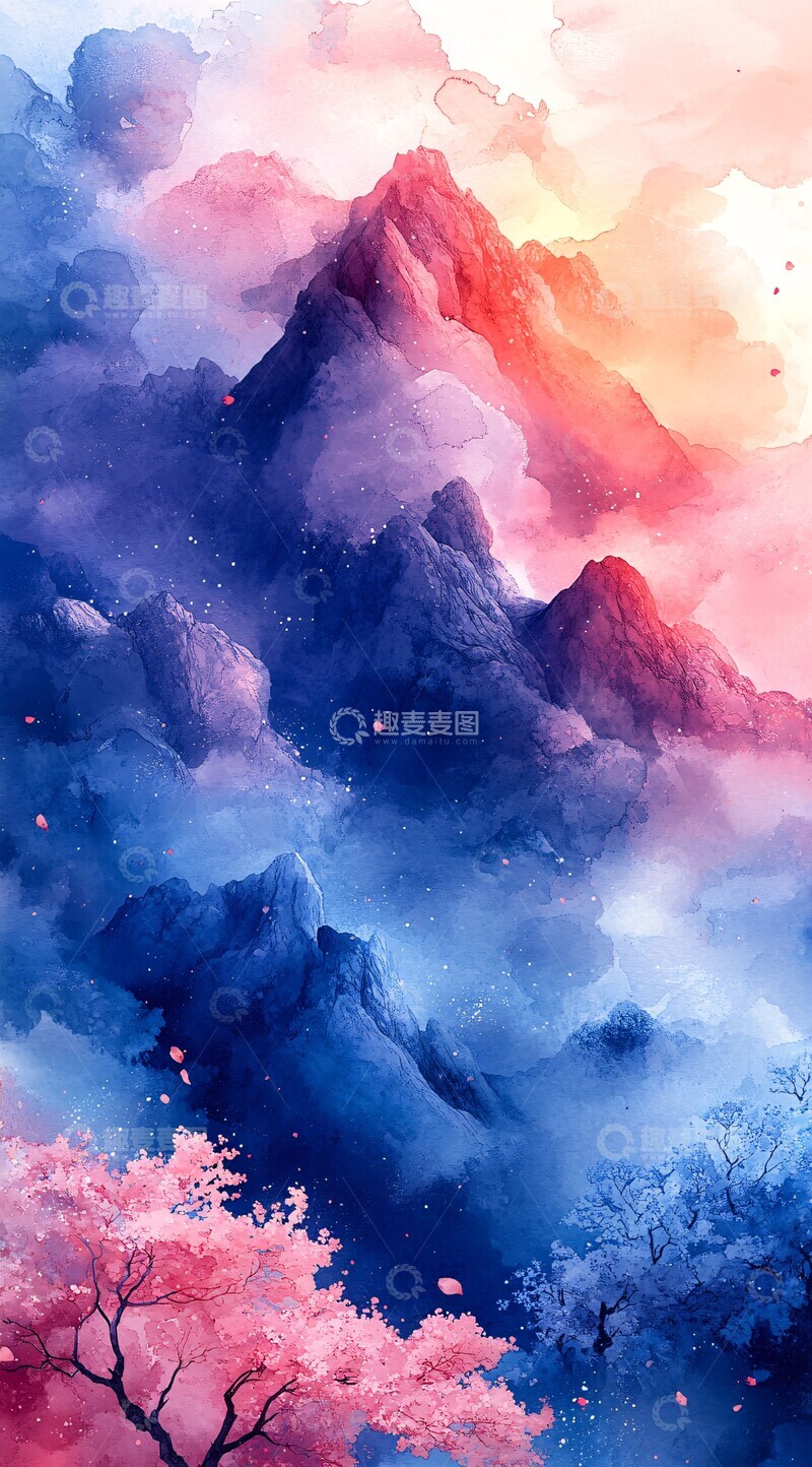 高清大图下载【趣麦麦图】彩虹渐变山脉2