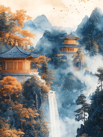 山水金边空白画