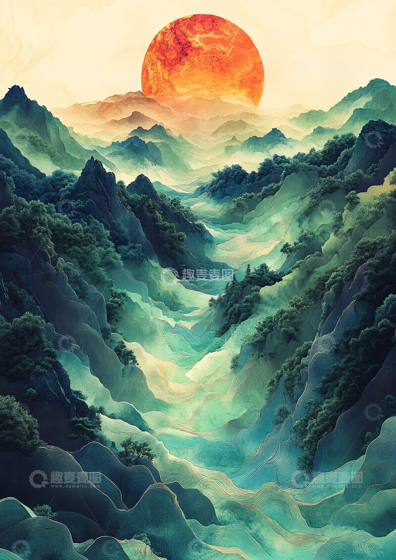 高清大图下载【趣麦麦图】山水墨色流线1