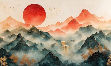 红金山水玉雕画1