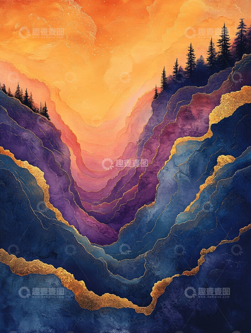 高清大图下载【趣麦麦图】抽象幻彩水墨画