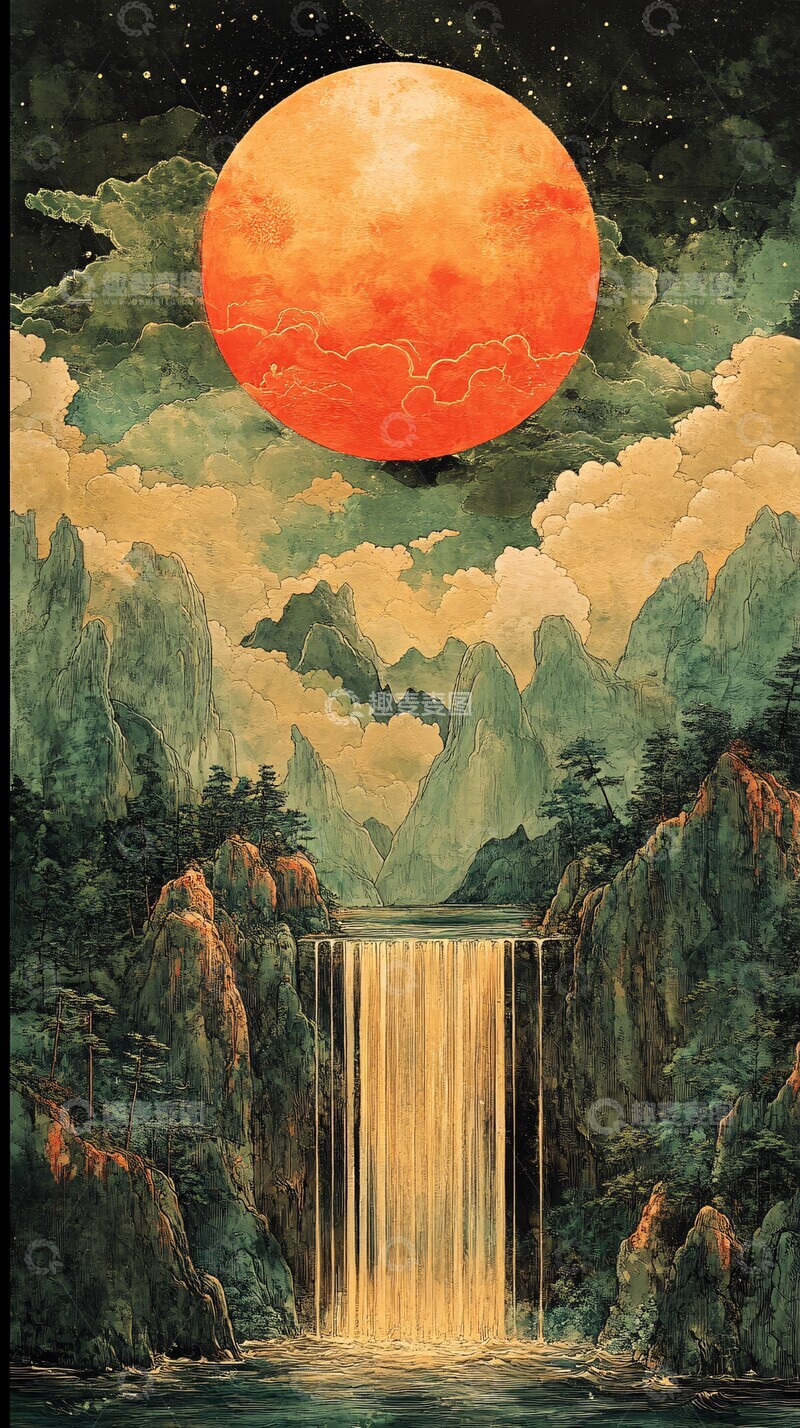 高清大图下载【趣麦麦图】嫦娥祥云山水流