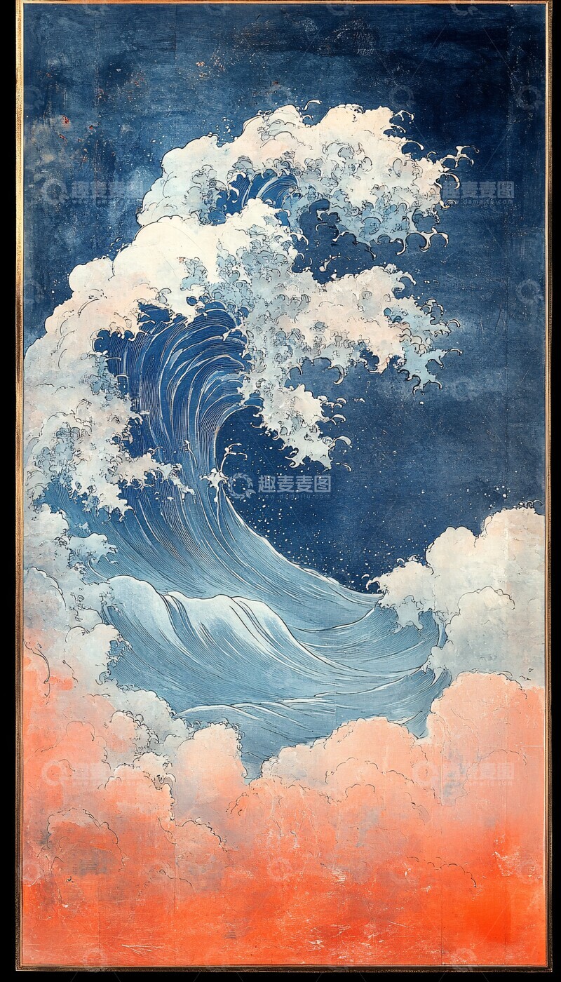 高清大图下载【趣麦麦图】海浪蓝白黑线3