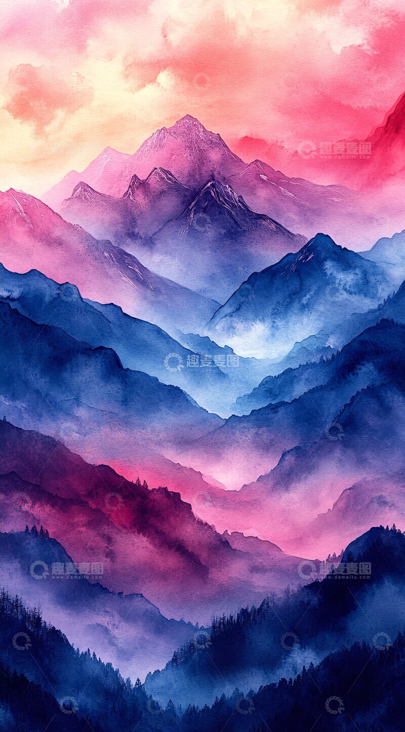 高清大图下载【趣麦麦图】彩虹渐变山脉