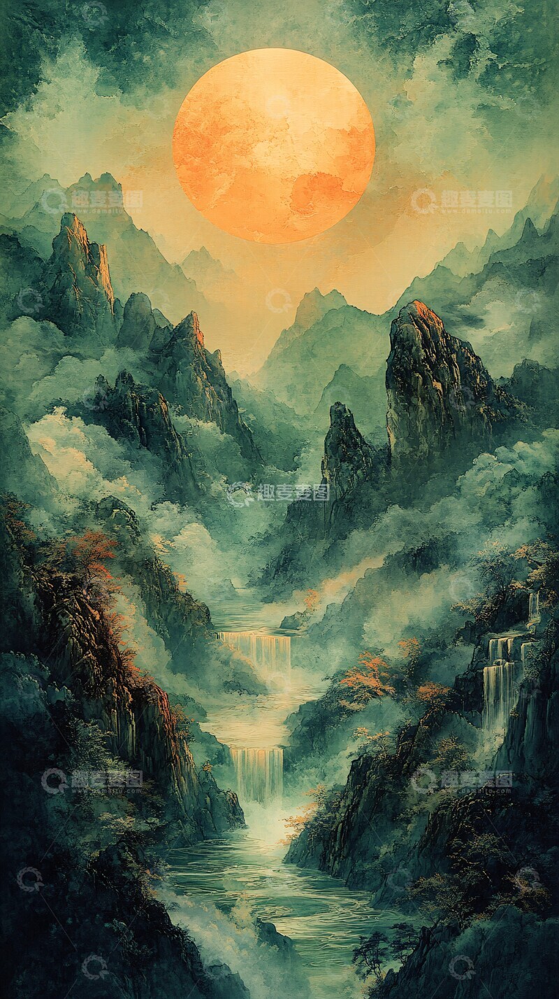 高清大图下载【趣麦麦图】嫦娥祥云山水流3