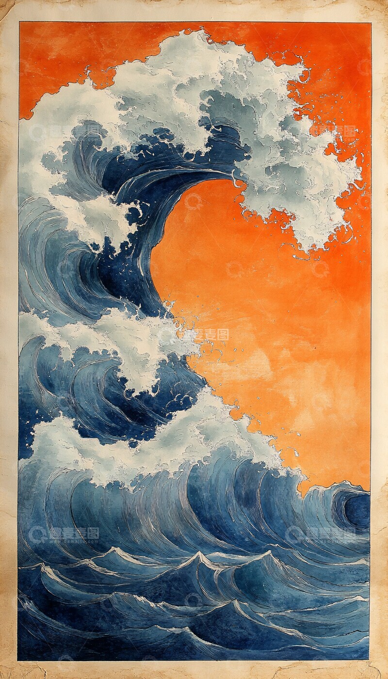 高清大图下载【趣麦麦图】海浪蓝白黑线1