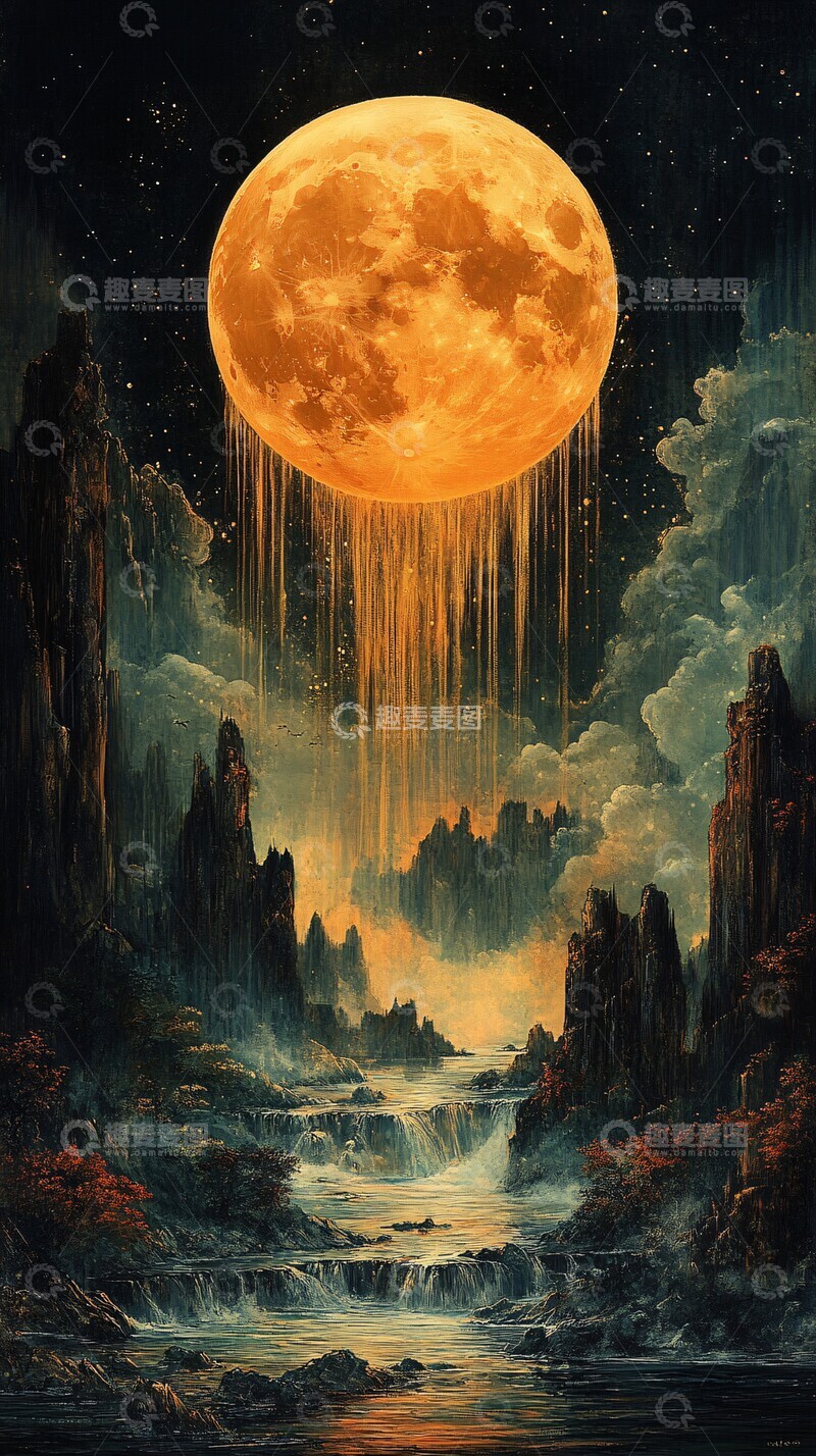 高清大图下载【趣麦麦图】嫦娥祥云山水流1