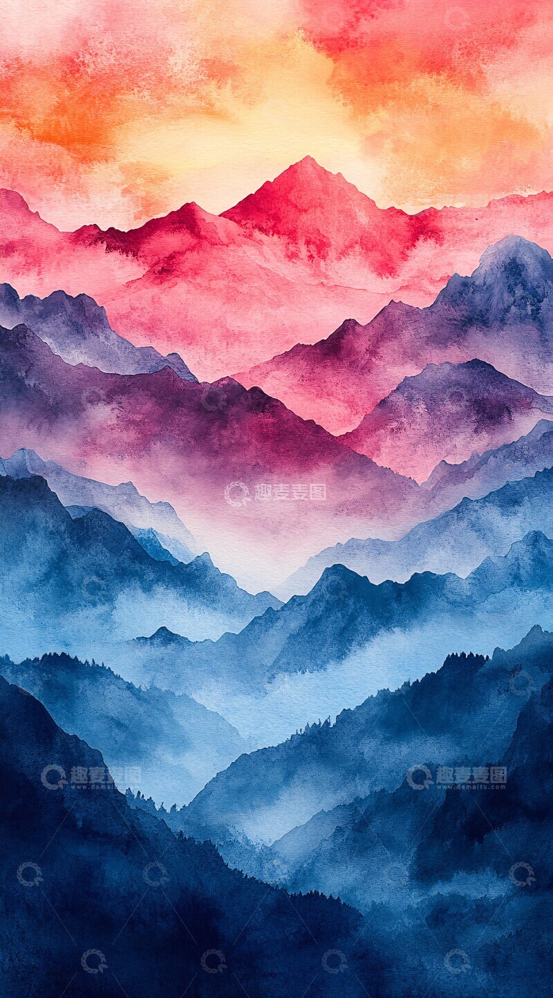 高清大图下载【趣麦麦图】彩虹渐变山脉1